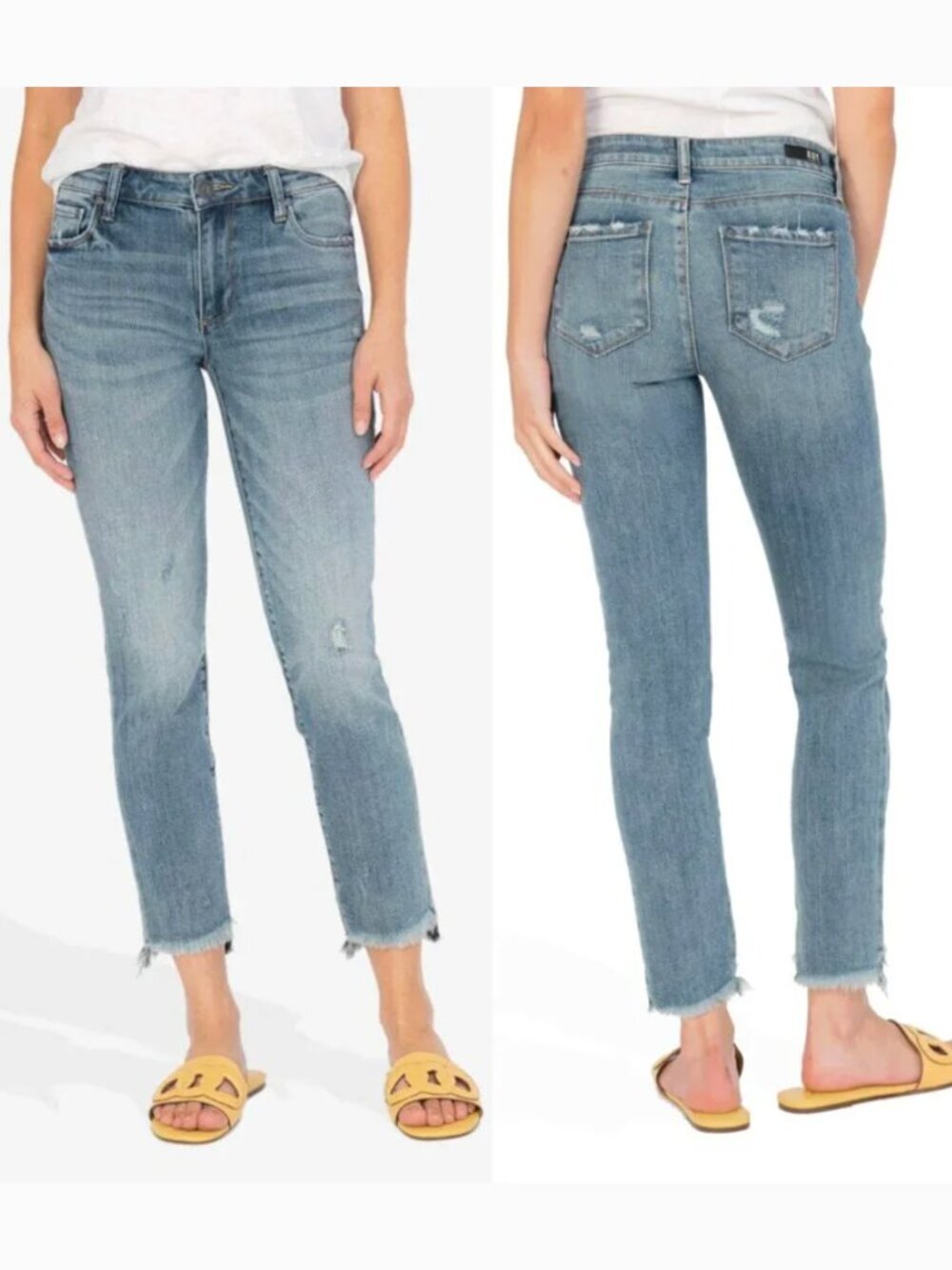 KUT FROM THE KLOTH KFTK Reese Ankle Straight Leg Jeans Medium Wash Raw Hem Crop